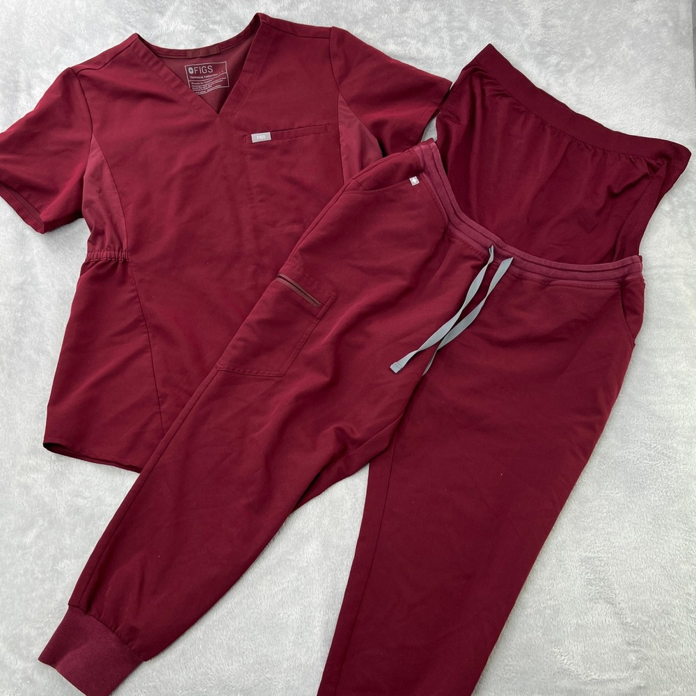 FIGS Maternity Scrub Set L/XL Burgundy Women Medical Jogger Uniform Set - Picture 2 of 16